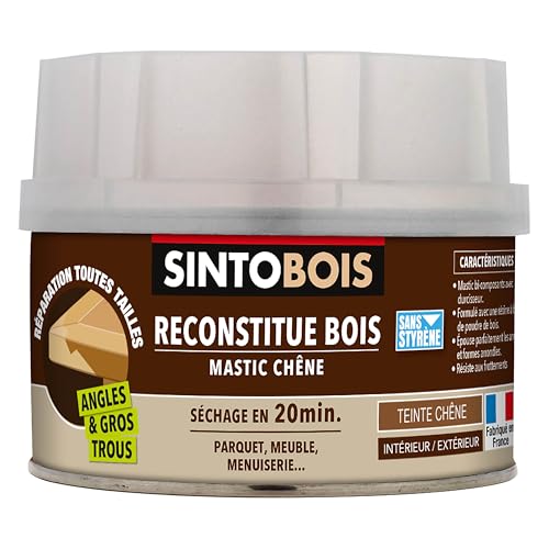 SINTO Hout – houtpasta – hoeken en grote gaten – vult ontbrekende delen aan – binnen buiten – hoge sterkte en hechting – droog in 20 minuten – eik – professionele techniek – 550 g
