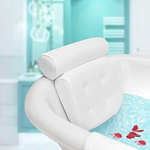 Essort-Bath-Pillow-Spa-Bathtub-Pillow-with-4-Suction-Cups-Head-Neck-Back-and-Shoulder-Support-Bath-Pillows-for-Hot-Tub-Jacuzzi-Home-Spa-White Essort Bath Pillow Spa Bathtub Pillow with 4 Suction Cups, Head, Neck, Back and Shoulder Support Bath Pillows for Hot…