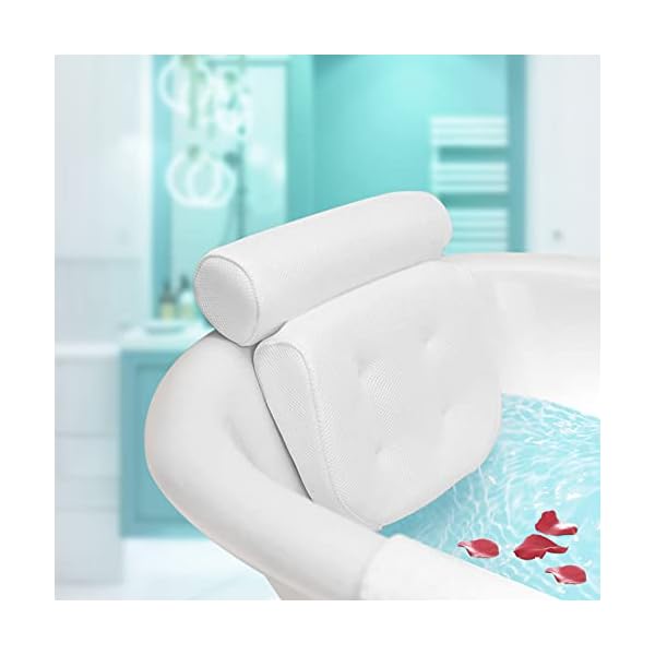 Essort Bath Pillow Spa Bathtub Pillow with 4 Suction Cups, Head, Neck, Back and Shoulder Support Bath Pillows for Hot…