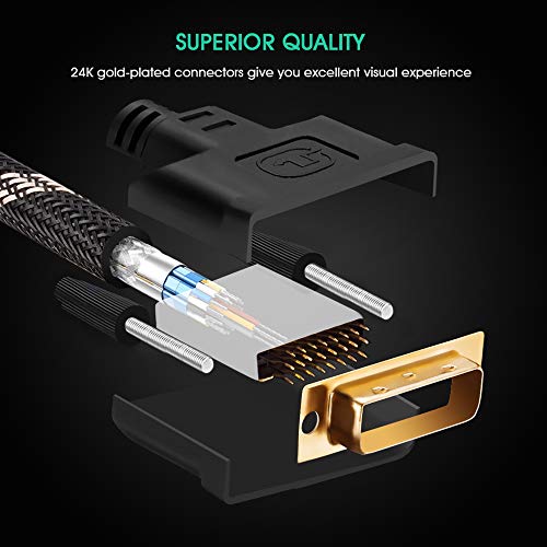DVI Cable 30Ft,Tan QY Nylon Braided DVI-D 24+1 Dual Link Male to Male Digital Video Cable Gold Plated with Ferrite Core Support 2560x1600 for Gaming, DVD, Laptop, HDTV and Projector (10M/30Ft)