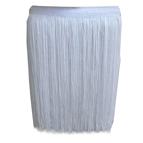 Yalulu 10 Meters Long 30 CM Wide Polyester Latin Fringe Tassel Trimming Lace DIY Latin Macrame Samba Dance Dress Stage Clothes Curtain Trim (White)
