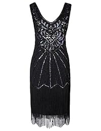 Vestidos con solapa para mujer BABEYOND Vestido con flecos y cuello en V de 1920 Vestido con gran Gatsby