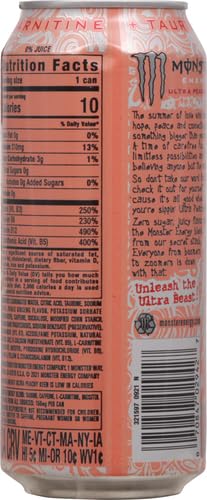 MONSTER ENERGY ULTRA PEACHY KEEN, SUGAR FREE ENERGY DRINK, 16OZ