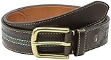 Tommy Hilfiger Men's Casual Belt with Center Stripe Stitch Detail, Brown/Navy/Green, 38