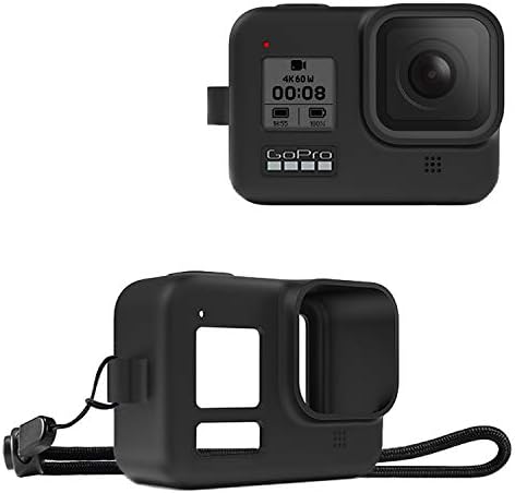 TUTUO Protective Silicone Sleeve Cases and Lanyard for GoPro Hero 8 Action Cmaera，Rubber Housing Case Protector Cover Protector Accessories For Go Pro Hero 8 Black Cover(Black)