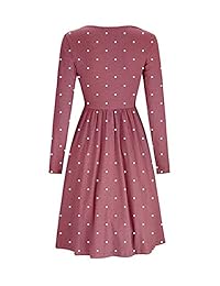 Vestido a media pierna de manga larga para mujer Mesitelin Vestido estampado de lunares con bolsillos