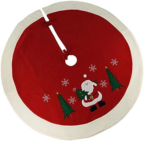 DEJU Embroidered Christmas Tree Skirt 36” Santa Snowflake Red White Border Holiday Decoration