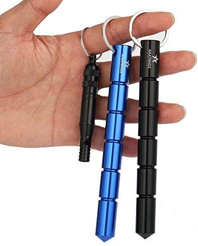 AMATHINGS 2 Pieces! (Twin Pack) Kubotan/Pressure Booster in Black and Blue and Very Loud Signal Whistle and Keyring Also Use As Emergency Hammer 100% Legal