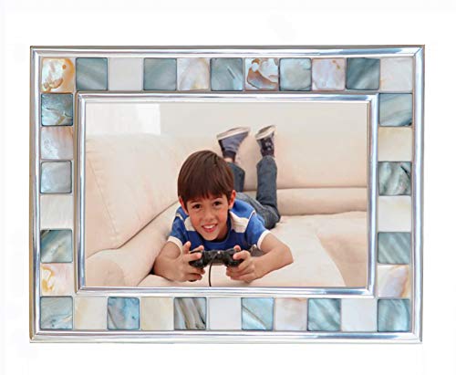 GIFTME 5 Silver Plate Picture Frame 4x6 Mother of Pearl 4 by 6 Photo Frame Mosaic Glass Tabletop Frame (Grey+ White)