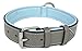 Soft Touch Collars Padded Leather Dog Collar, Gray and Blue, Size Large, Real Genuine Full Grain Leather