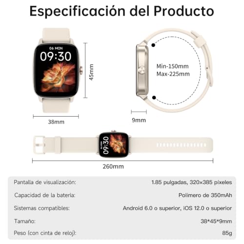 Reloj Inteligente Mujer Hombre con Llamadas Bluetooth y Voz AI, 1.85'' Smartwatch con Whatsapp Notificación, Pulsómetro/SpO2/Sueño/Podómetro, 110+ Modos Deportivos, Impermeable IP68 para iOS/Android
