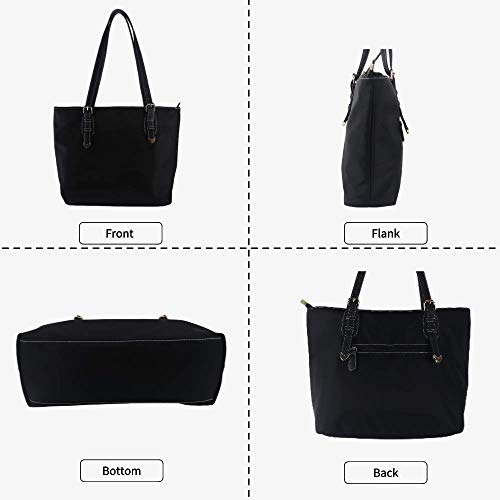 Large Nylon Tote Bags for Women，Women\'s Shoulder Handbags，Over the Shoulder Purse for Work (Dark Black)
