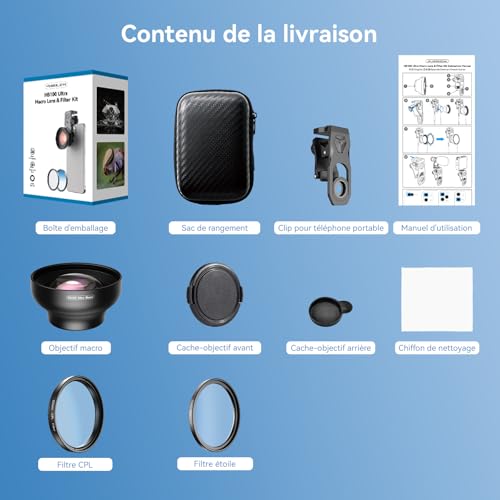 APEXEL HB100Ultra Objectif Macro HD pour Téléphone avec Filtre CPL et Lumière des étoiles 52 mm, Ouverture F1.05 et Revêtement AF, Objectif Telephone Portable Adapté à iPhone, Samsung, Pixel, etc.