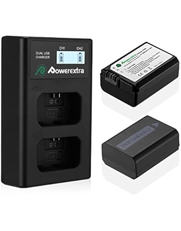 Powerextra Sony NP-FW50 Reemplazo 2 X 1500mAh Batería Rercargable con Inteligente Pantalla LCD Cargador Doble Canal para Sony Alpha a6500 a6300 a6000 a7s a7 a7s II a7s a51000 a5000 a7r a7 II Digital