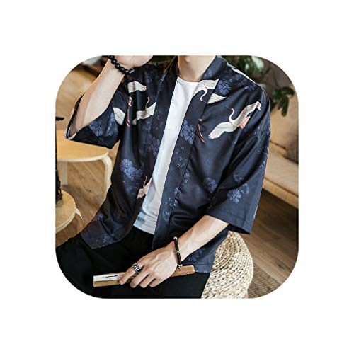 Men's Wear Japanese Kimono Traditional Loose Coat Cardigan Cosplay Japanese Yukata Kimonos Tops,Black,M