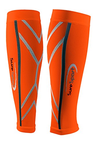 SureSport® Men's and Women's True Graduated Calf Compression Sleeves - 18-25 mmHg Medical Grade (Small, Orange) Great for Shin Splints - Ideal uses include Crossfit, Basketball, Running, Baseball, Walking, Cycling, Training and Travel - Increases Circulation - Help Speed Recovery