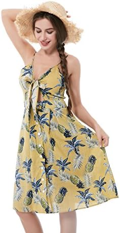 Summer Dresses for Women Sundress Button Down Bohemian Midi V Neck A Line Beach Swing Dress