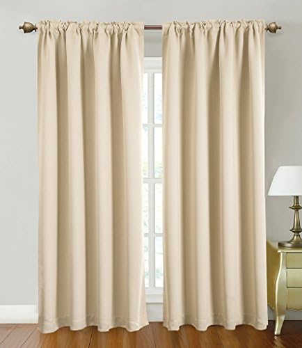 Blackout Curtains Window Panel Drapes for bedroom / living room - 2 Panel Set, 52 by 84 inch each panel, 7 Back Loops per Panel, 2 Tie Back Included, color Beige - Window Rose
