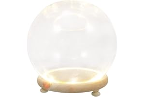 Clear Glass Cloche Globe Display Dome Bell Jar with Wooden Base Terrarium Display Globe with Light for Plants Succulents