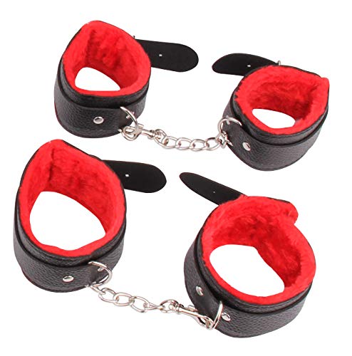 Unihoh 7/10 PCS in One Set Handcuffs Sets Soft Wrist Ankle Cuffs Multifunctional Handcuff Adjustable Leather Cuff Fit Any Size - Thumbnail 2