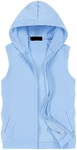 HTOOHTOOH Men's Fashion Fitness Workout Sleeveless Hooded Bodybuilding Vest Sky Blue XXXL