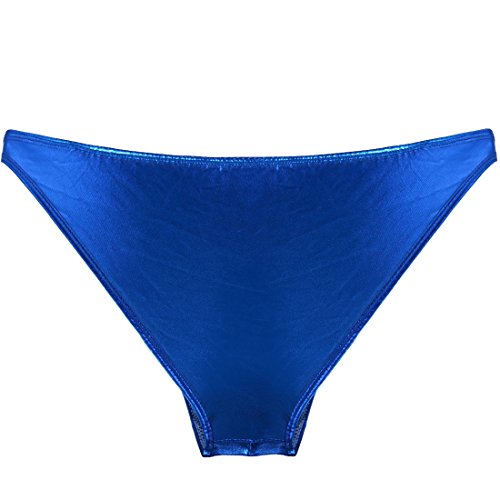 YiZYiF Mens Leather Look Bikinis Swimwear Long Pouch with Scrotum Hole Underwear Blue Medium