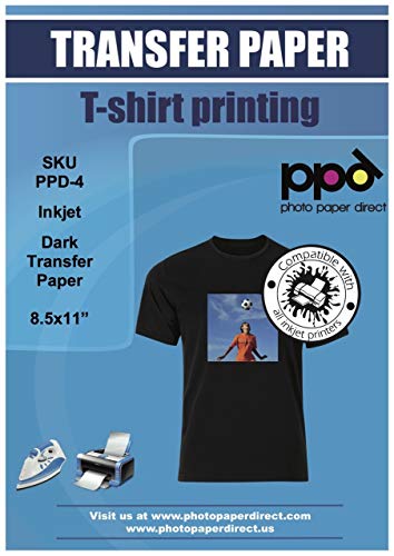 PPD Inkjet Iron-On Dark T Shirt Transfers Paper LTR 8.5x11" Pack of 10 Sheets (PPD004-10)