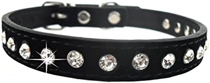 Pet Bling Rhinestone Velvet Studded Collar for Dogs Adjustable (M, Black)