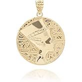 10KT Yellow, Rose and White Gold Coin Ancient Egyptian Queen Nefertiti Medallion Pendant Necklace - Choice of Pendant Only or Chain Length