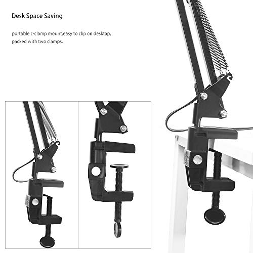 Cyhulu Metal Architect LED Table Lamp, Flexible Long Swing Arm Task Lamp with Clamp, Eye-care Drafting Desk Lamp for Study Reading Working
