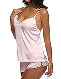 Ekouaer Womens Ladies Enchanting 2 Piece Cami Set Sleepwear (Pink, XS)