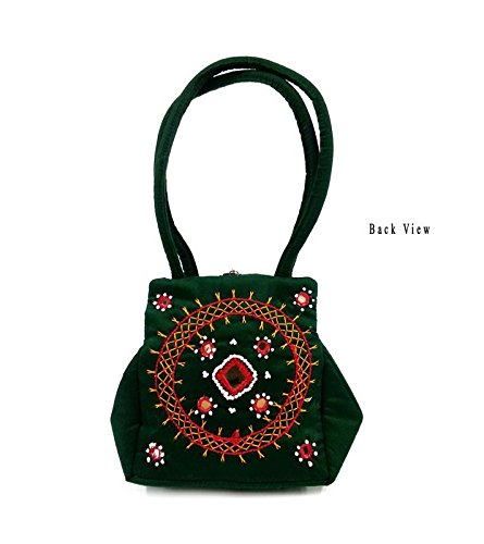 belladona samosa cut small mirror work bag in dark green