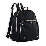 Cute Black Fashion Backpack for Girls Designer Bag, Nylon with Gold Zippers and Studs
