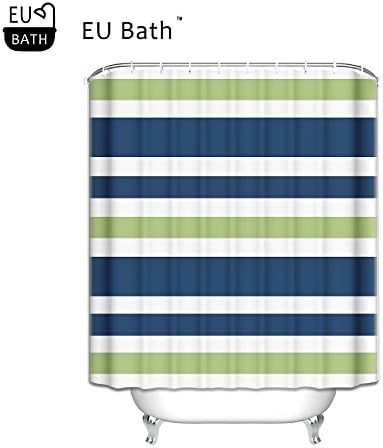 EU Bath Navy Blue Lime Green And White Custom Bathroom Stripes Shower Curtain Polyester Bathroom Shower Curtain Spa Decor Bathroom Decoration Mildew Waterproof Magical Shower Curtain 72"(w) x 84"(h)