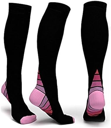 TAORE Men Women Compression Stamina Socks Athletic Fit for Sport Running Socks Travel Boost (S/M, Pink)