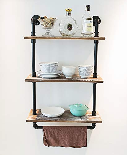 DOFURNILIM Industrial Retro Wall Mounted Iron Water Pipe Shelf - Hung Bracket - DIY Storage Shelving Bookshelf - Wood Shelf (24" Width Wall Bookcases) - Thumbnail 7