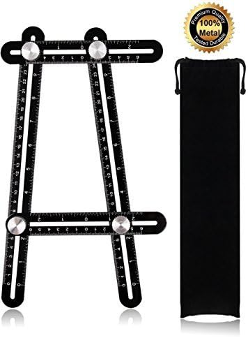 Heavy Duty Aluminum Alloy Full-Metal Multi-Angle Measuring Ruler and Template Tool - Perfect for Handymen, Builders, Carpenters, Roofers, Tilers, DIY-ers - Free Velvet Storage Pouch
