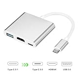 USB C to HDMI Adapter 4K, Acode 3 in 1 Type-C to HDMI Multiport Adapter Converter with USB 3.0 Port & USB C Recharging Port Compatible with Chromebook Pixel/Dell XPS13/Yoga 900 /HDTV