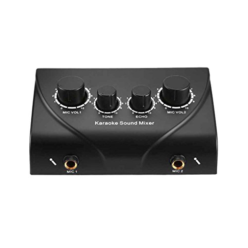 EgalBest US Plug Portable Dual Micphone Mini Digital Karaoke Sound Mixer Professional Audio System Machine black