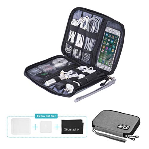 Travel Cable Organizer Bag Waterproof Portable Electronic Organizer for USB Cable Cord Phone Charger Headset Wire SD Card Black/Gray
