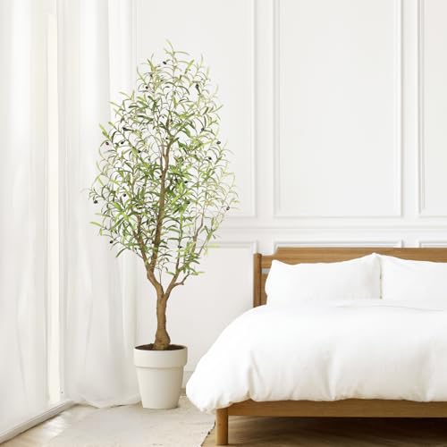 PHYTREE Olive Tree 6FT - Tall Faux Olive Trees Fake Large Plants Artificial Indoor with Realistic Leaves Branches and Lifelike Fruits for Home Office Living Room Decor