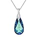 EleQueen 925 Sterling Silver CZ Teardrop Leaf Pendant Necklace Bermuda Blue Made with Austrian Crystal