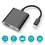 HENKUR USB Camera Adapter with Charging Port, USB OTG Cable Compatible with iPhone 11 X 8 7 6 iPad Air Pro Mini, Support iOS 9.2 to 13, USB Flash Drive, Card Reader, MIDI Keyboard, Upto 500mAh (Black)