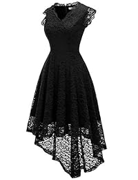 MODECRUSH - Vestido de fiesta de cóctel para mujer, con mangas de volante de encaje floral, alto, vestido formal