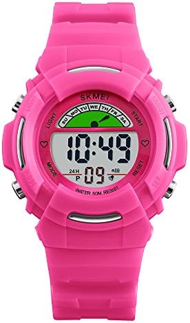Girls Digital Sport Watch,Pink LED Waterproof Wrist Watches with Alarm for Kids,Children Gift