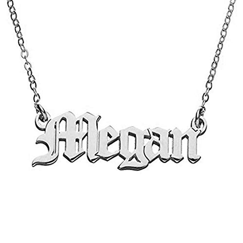 AOCHEE Personalized Old English Font Name Necklace Customized Monogram Nameplate Necklace (Silver)