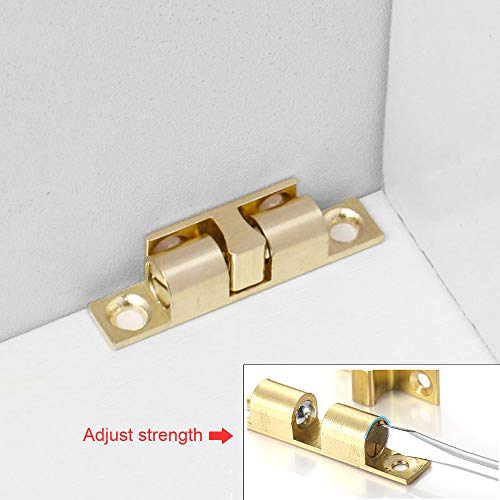70MM Ball Catch Omitfu Set of 5 Solid Brass Adjustable Double Ball Tension Roller Catch Latch Hardware Fitting for Cabinet Closet Furniture Door with Screws - Thumbnail 3