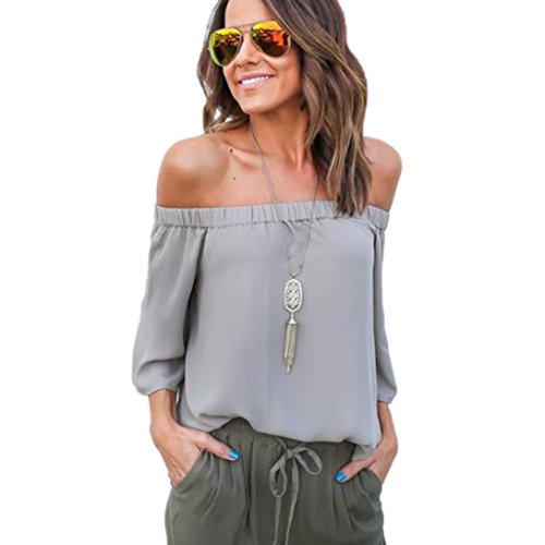 Sinfu Women's Blouse Vintage Autumn Winter Spring Off Shoulder Tops Long Sleeve Shirt Casual Blouse Loose T-shirt (M US size 8, Gray)