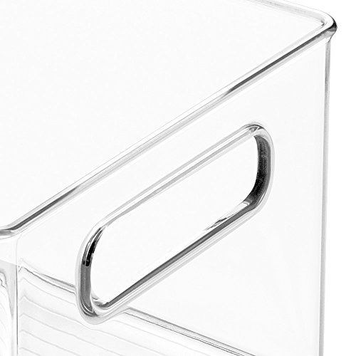 mDesign Stackable Deep Plastic Storage Bin Tote with Handles for Organizing Cosmetics, Makeup Palettes, Body Wash, First Aid, Vitamins, Supplements, Hair Styling Accessories - Clear