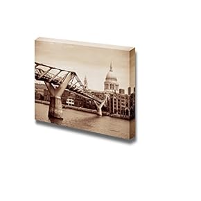 St Pauls Cathedral and Millennium Bridge in London Vintage Retro Style - Canvas Art Wall Art - 12" x 18"